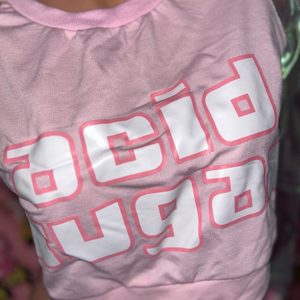 Acid Sugar sweatshirt irridescent hologram crop top kawaii rave burning man G2 - Picture 9 of 11